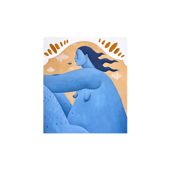 Image of Behind the Wind by Diana Ruban , size: 53 x 44 cm, made of canvas, acrylic, Painting medium, from Georgia , part of the Blue women series, priced at $700