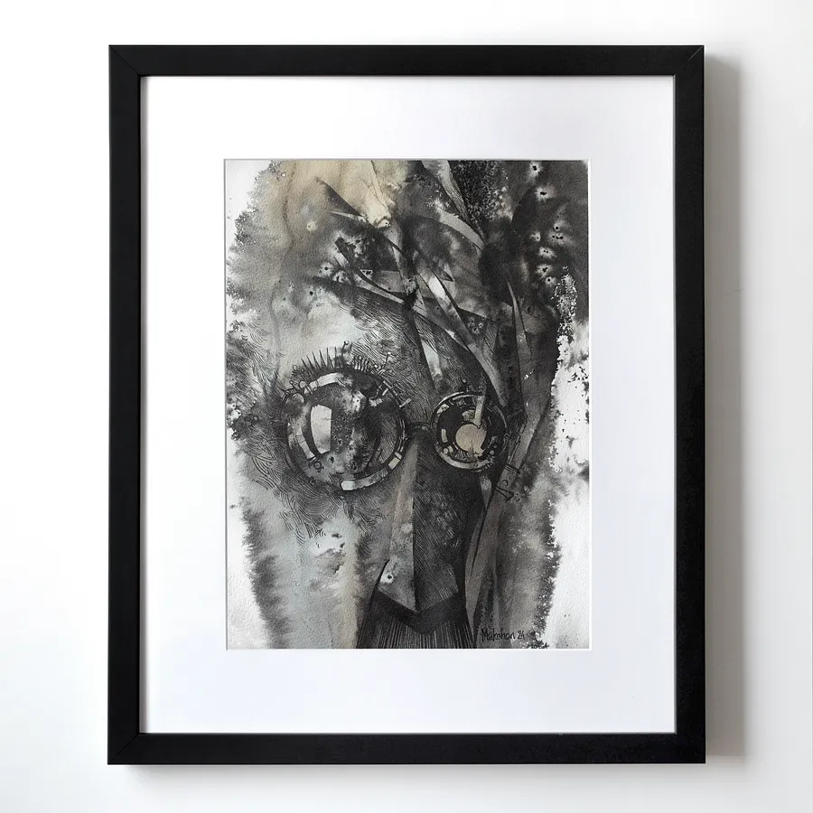 Imagen de Носатий | Nosy de Oleksandr Makohon, tamaño: 47 х 39 см, hecho de туш, кава, бавовняний папір | ink, coffee, cotton paper, medio Obra gráfica, parte de la serie Portraits, con un precio de $240 (≈ 10,759 грн)