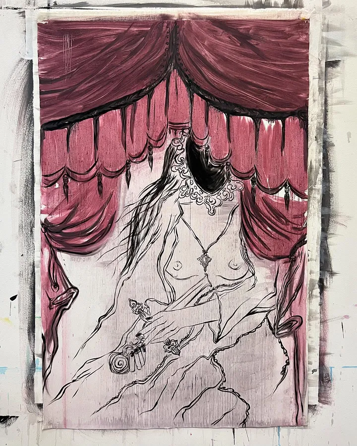 Image of Arcana 24: "Drama" by Ellada , size: 100*115, Painting medium, from London, part of the Ellada’s Oracle series, priced at $700 (≈ 31,382 грн)