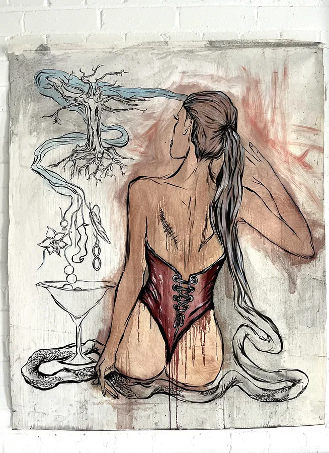 Image of Arcana 20: "Destiny" by Ellada , size: 100*115, made of Oil on Canvas, Painting medium, from London, part of the Ellada’s Oracle series, priced at $3000