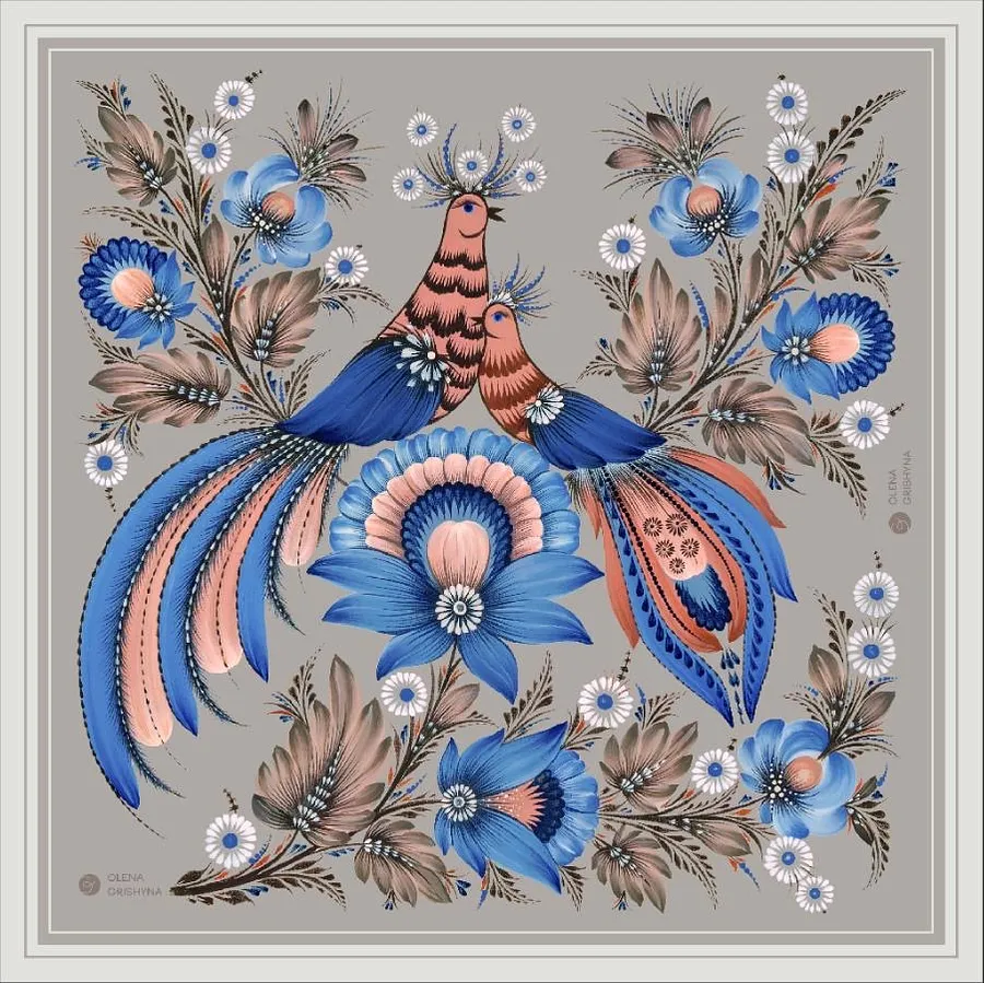 Image of Flight | 65x65 cm by Olena Grishyna, size: 65х65 см, made of silk, Silk scarves medium, priced at €53