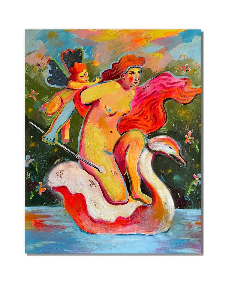 Obraz Leda autorstwa Notuko, rozmiar: 110x160, wykonany z technika mieszana na płótnie, medium Malarstwo, z Rivne , część serii myths, cena: €2100
