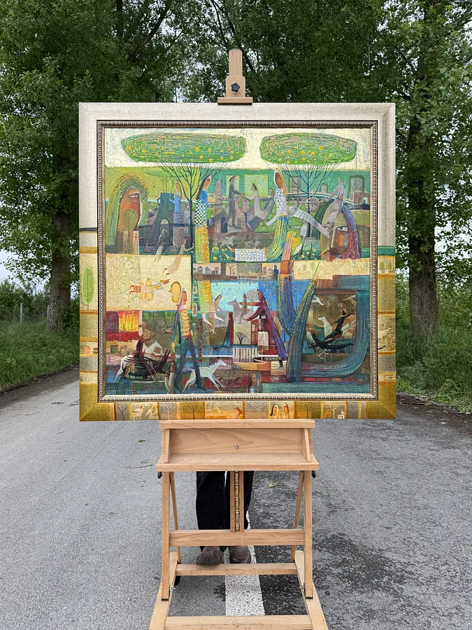 Image of Green Apple of Temptation by Roman Opalinsky, size: 119x119cm, made of oil on canvas, Painting medium, from Horodok, priced at $7000