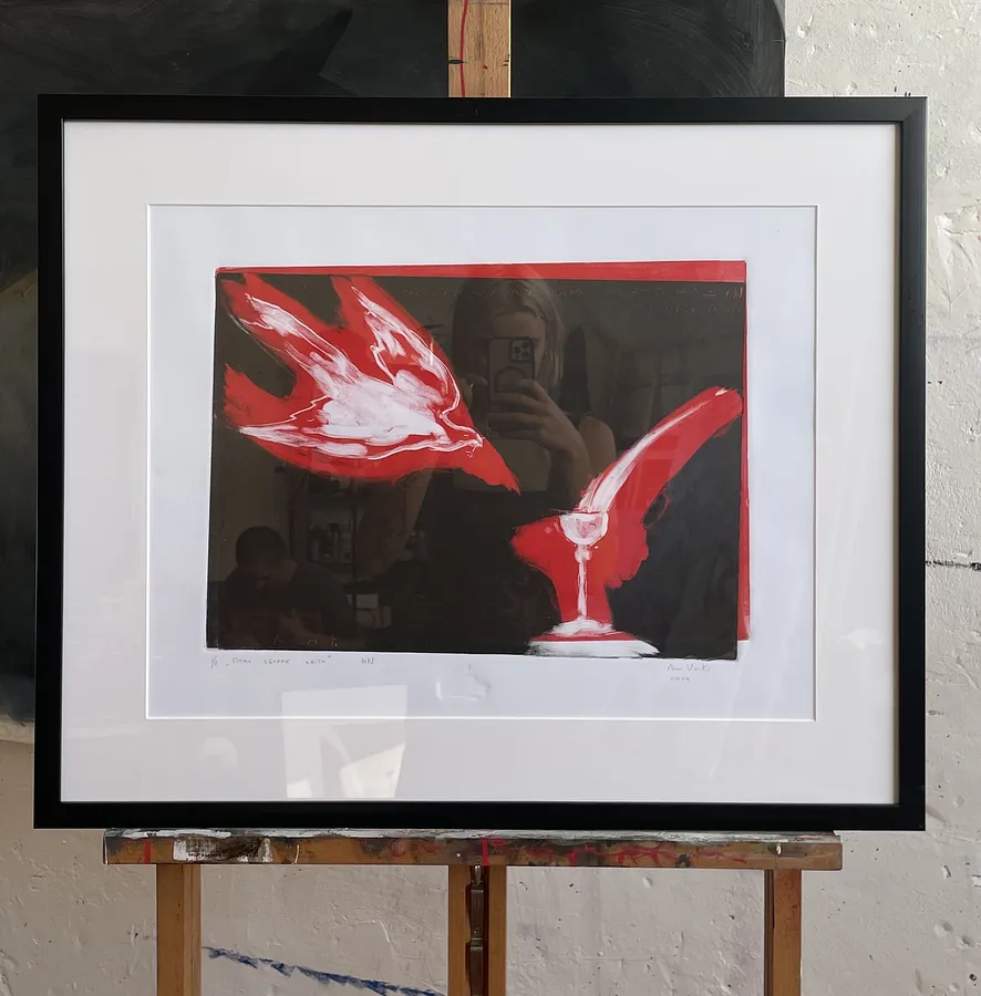 Image of A bird picks flowers  by ANNA VERIKI, size: 30x41 cm (without frame) , made of Monotype, paper, Graphics medium, from Kyiv , priced at €600