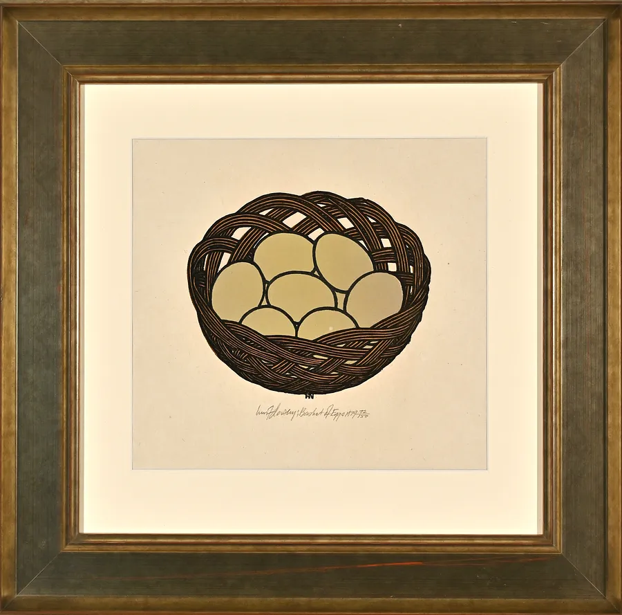 Image of Basket of Eggs by Hnizdovsky Jacques , size: 15х20, made of woodcut, Woodcut medium, part of the 72/150 series, priced at $1500
