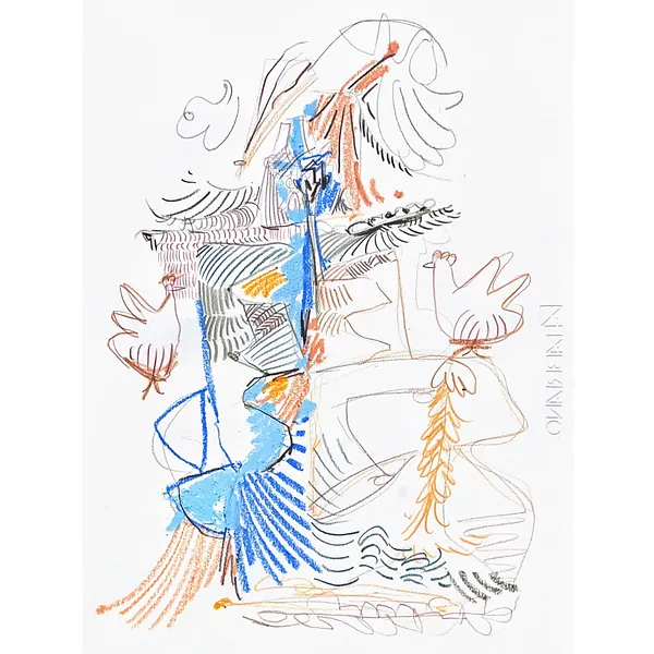 Imagen de woman with bird  de Notuko, tamaño: 35x50, hecho de pastel on paper , medio Obra gráfica, con un precio de €200