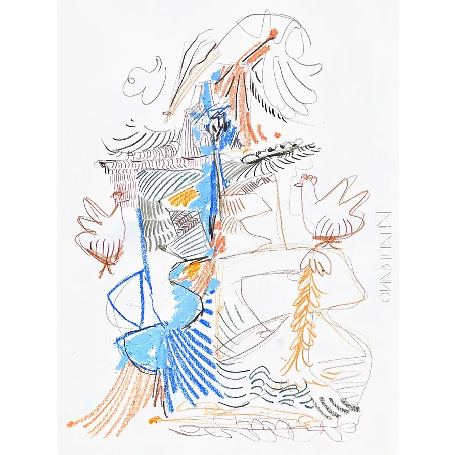 Image of woman with bird  by Notuko , size: 35x50, made of pastel on paper , Graphics medium