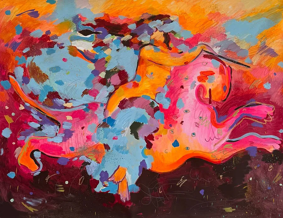Image of Wild  by Notuko , size: 160x110, made of Acrylic, spray, pastel on canvas , Painting medium, from Rivne , part of the myths series, priced at €2300