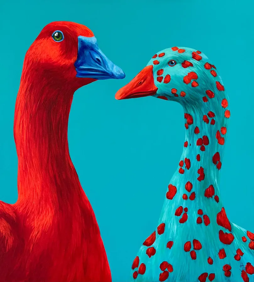 Image of Geese by Ivanka Nechyporyk, size: 100x90 cm, made of Acrylic on canvas, Painting medium, from Kyiv