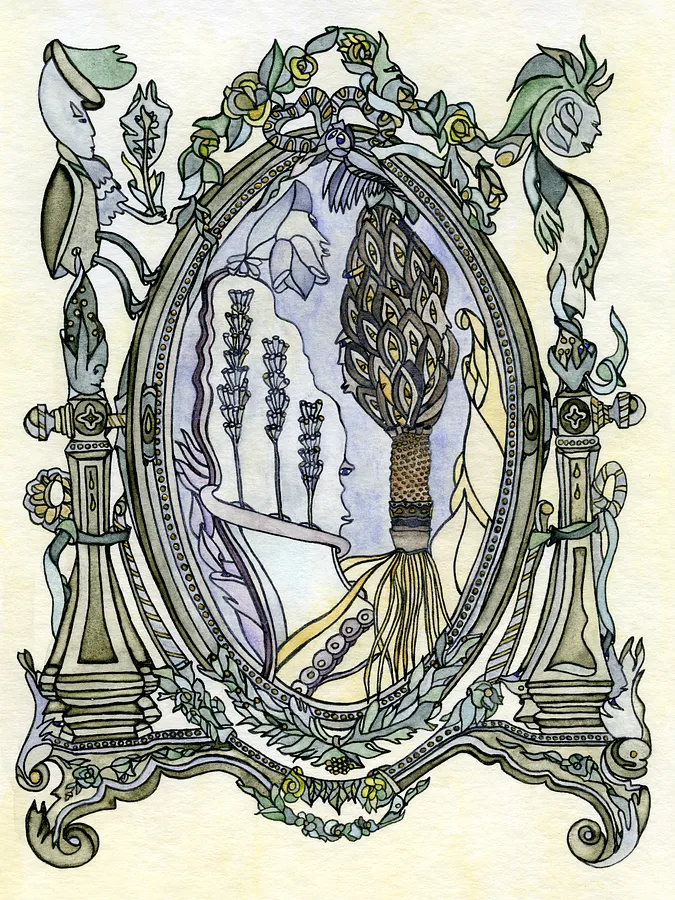 Image of Enchanted Garden Through the Looking-Glass Frame by Anna Samoilovych, size: 24х18 cm, made of Paper, liner, watercolor, Graphics medium, from Amsterdam, part of the 18*24 series, priced at €220