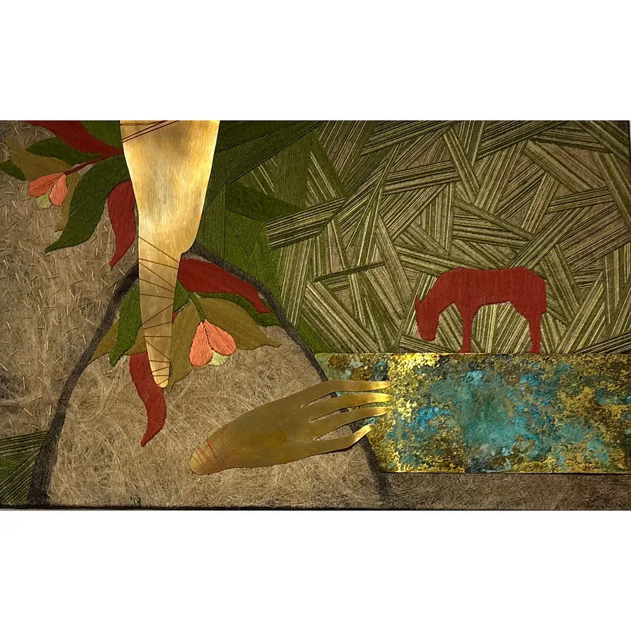 Зображення "Розкажу тобі казку" від Ткачук Ярослава , розмір: 50 х 80 см, матеріали: льон, шовк, акрил, латунь, оксидована латунь, медіум: Текстиль, серія: 51/100, ціна: $650