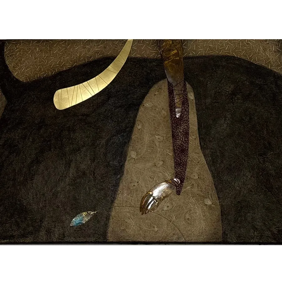 Зображення " В обіймах сну" від Ткачук Ярослава , розмір: 60 х 80 см, матеріали: льон, шовк, акрил, латунь, оксидована латунь, медіум: Текстиль, серія: 51/100, ціна: $650