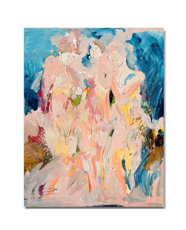Image of  The Three Graces  by Notuko , size: 110x120, made of Acrylic on canvas , Painting medium, from Rivne , part of the myths series, priced at €1200
