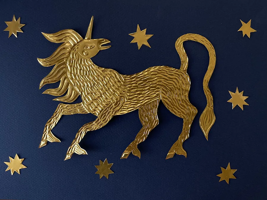 Image of unicorn  by Olena Tolokonina, size: 21x29cm, artworks medium, priced at €90