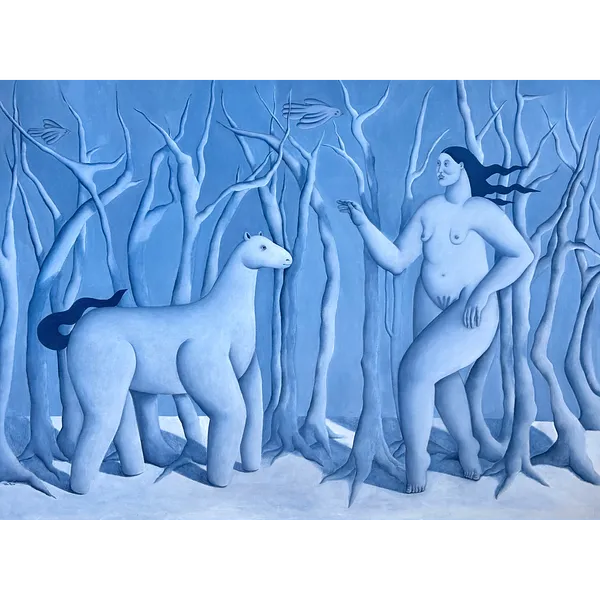 Image of Silent night by Diana Ruban , size: 102 x 140 cm, made of Canvas, oil, Painting medium, from Georgia , part of the Blue women series, priced at $5200