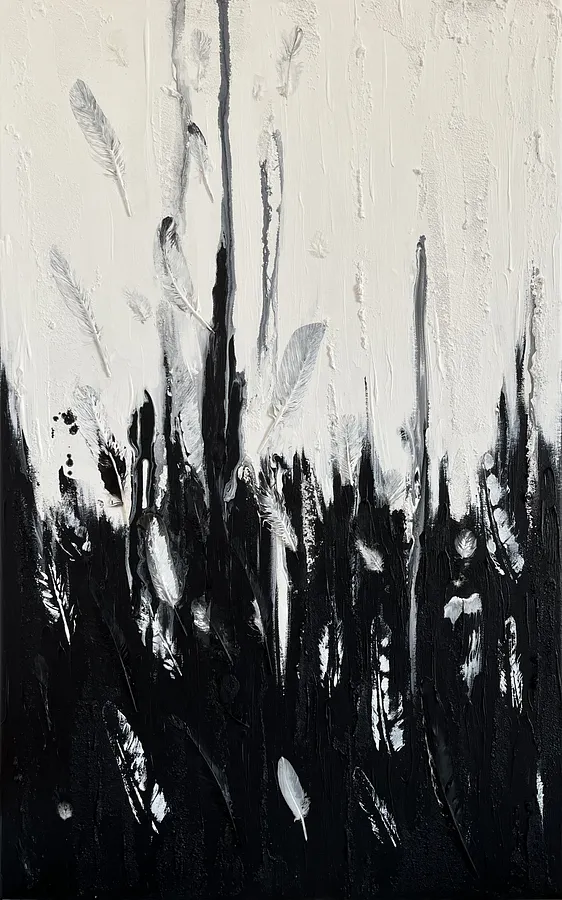 Image of Duality of Freedom by Olena Kulish , size: 80x50, made of Acrylics on canvas, feathers, Painting medium, from Warsaw, priced at €800