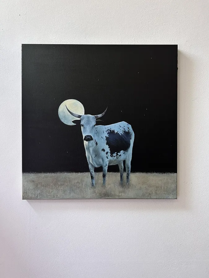Obraz Blue cow autorstwa Milana Levadna, rozmiar: 40x40 cm, medium Живопис