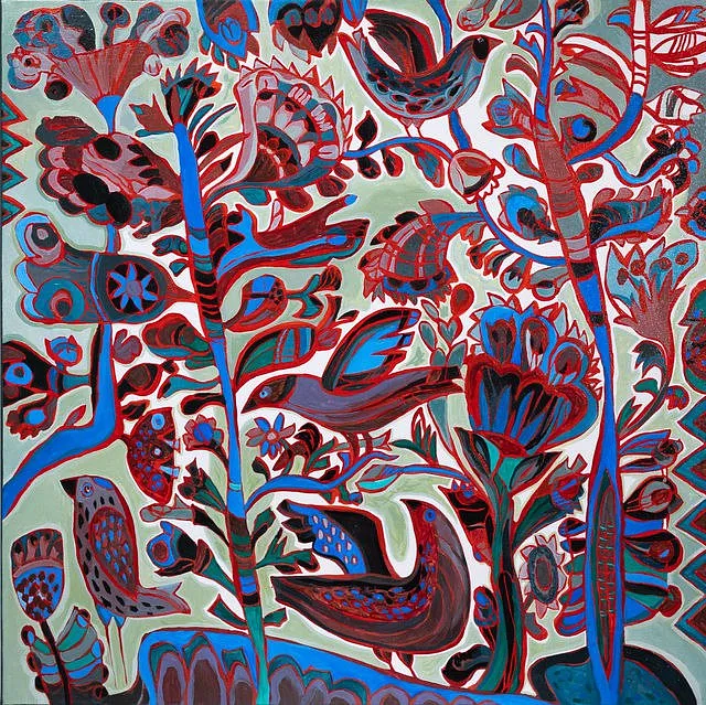 Imagen de Музика de Olesia Sikora, tamaño: 70×70, hecho de полотно, олія, medio Живопис, de Дрогобич, parte de la serie Квіти і пташки, con un precio de $20000 (≈ 903,996 грн)
