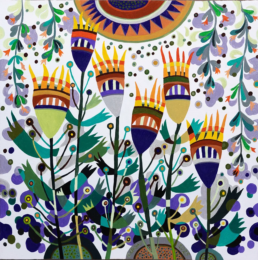 Immagine di Провісники сонця di Олеся Сікора, dimensioni: 50х50 см, medium: Живопис, serie: Квіти і пташки, prezzo: ₴13000