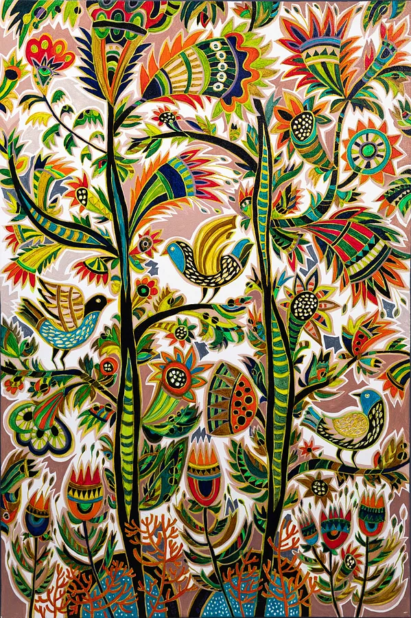 Image of Paradise Birds by Olesya Sikora, size: 70х100 см, made of canvas, acrylic, Painting medium, from Drohobych, priced at ₴27000