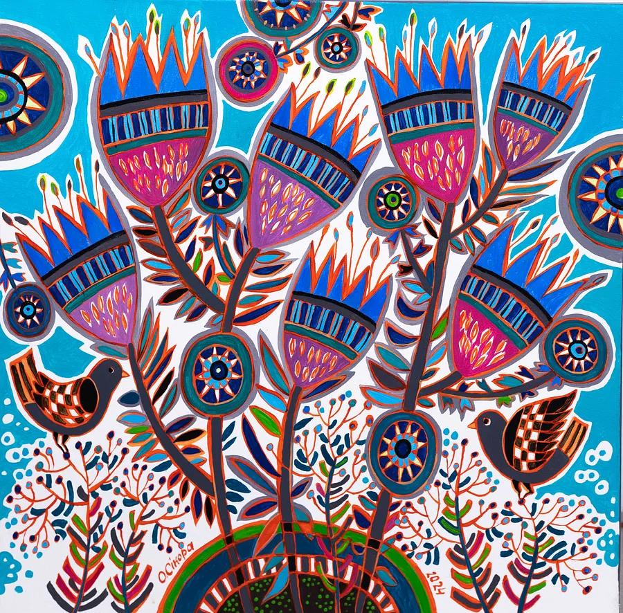 Image of Winter Flowers by Olesya Sikora, size: 50х50 см, made of canvas, acrylic, Painting medium, from Drohobych, priced at ₴12000