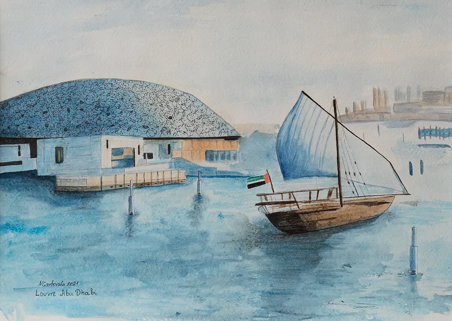 Imagen de Louvre Abu Dhabi de Nataliya Garbovska, tamaño: 42x52, hecho de Water color , medio Painting, de Abu Dhabi, UAE, parte de la serie UAE