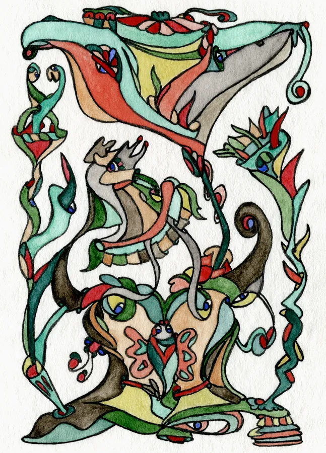 Immagine di Крампус під квіткою di Анна Самойлович, dimensioni: 8.9х6.4 cm, medium: Графіка, serie: Таємничі сплетіння, prezzo: €70