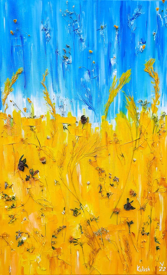 Obraz Manifesto of Life autorstwa Olena Kulish , rozmiar: 80x50 cm, wykonany z Acrylics on canvas, paper, herbs, medium Painting, z Warsaw, cena: €750
