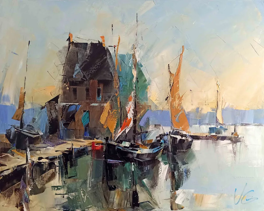 Obraz SILENT HARBOR autorstwa VOLODYMYR GLUKHOMANYUK, rozmiar: 80x100 cm, wykonany z oil on canvas, medium Живопис, z Spain, cena: €9000