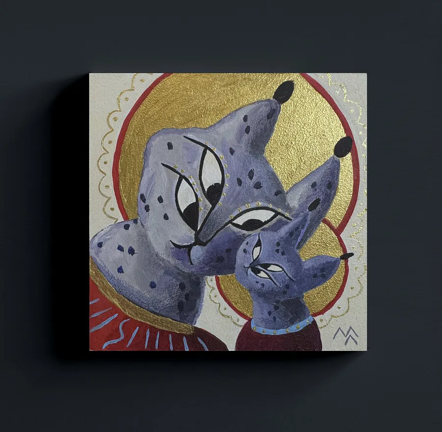 Imagen de Рисьдвяна ікона de Marta Leshak, tamaño: 15х15, hecho de акрил, картон, medio Pintura, de Львів, parte de la serie Святі Рисі, con un precio de ₴3500