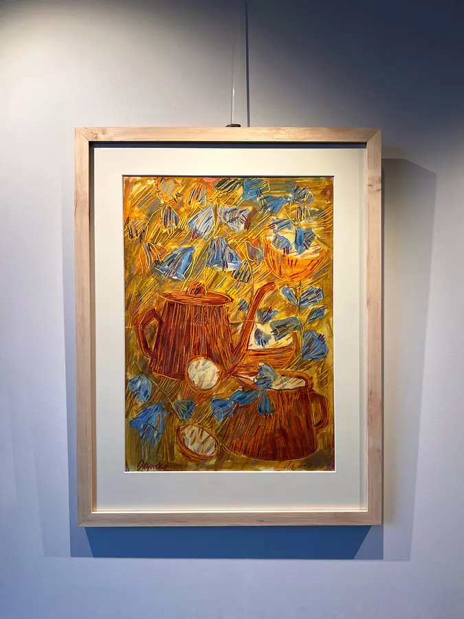Image of Bellflowers by Solomiya Ortynska, size: 30х40, made of Oil on paper, Painting medium, from Львів, part of the Про дім series, priced at $200