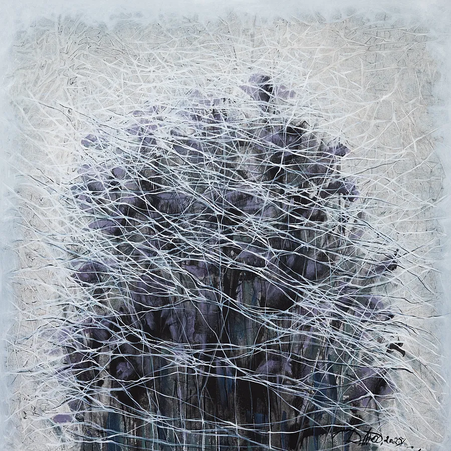 Image of Genesis 1 by Liudmyla Davydenko, size: 100x100, made of oil/canvas, Painting medium, part of the Isolines series, priced at €1500