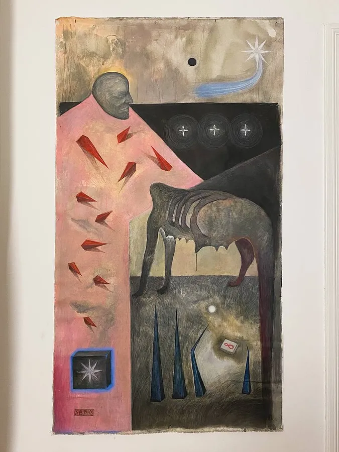 Obraz wayfarer  autorstwa ABRA, rozmiar: 205. cm x 115 cm, wykonany z canvas,acrylic,colored pencil, medium Painting, z Lviv, Ukraiine, część serii Thresholds and omens, cena: $1500 (≈ 67 552 грн)