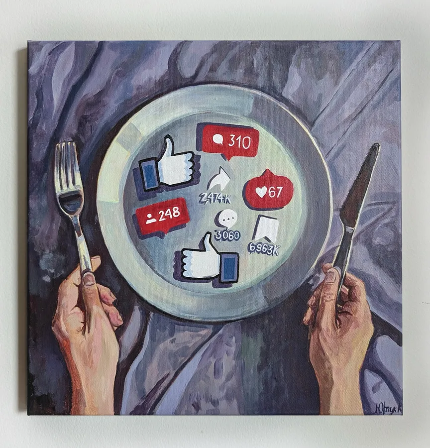 Зображення "Untitled 1" від Kristina Yurchuk, розмір: 40*40, медіум: Malarstwo, серія: Podseria "Co zjem na kolację?" / Підсерія "Що з'їм на вечерю?"