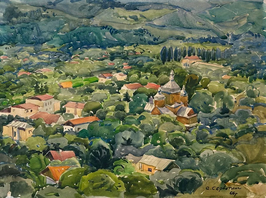 Immagine di вид на косів di Станіслав Серветник, dimensioni: 42х59, materiali: акварель, medium: акварелі, città: Косів