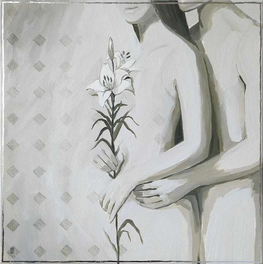 Obraz Pure intimacy autorstwa Olha Vlasova, rozmiar: 60x60 cm, wykonany z Acrylic on canvas, medium Painting, z Ukraine, część serii Romanticization, cena: €700 (≈ 35 707 грн)