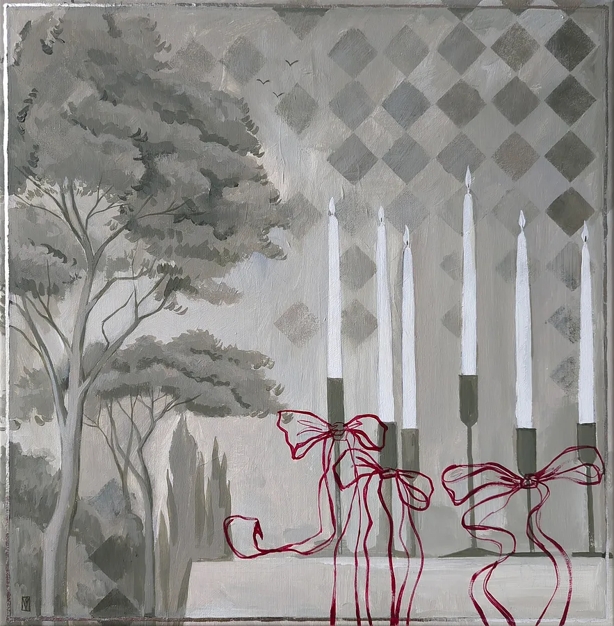 Image of Candlelit harmony by Olha Vlasova, size: 60x60 cm, made of Acrylic on canvas, Painting medium, from Ukraine, part of the Romanticization series, priced at €700 (≈ 36,071 грн)
