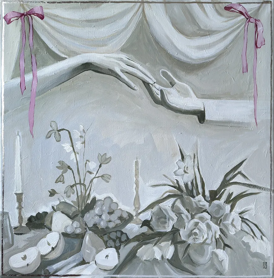 Obraz A life well loved autorstwa Olha Vlasova, rozmiar: 60x60 cm, wykonany z Acrylic on canvas, medium Painting, z Ukraine, część serii Romanticization, cena: €700 (≈ 36 071 грн)