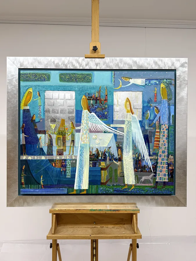Obraz Czas kolacji autorstwa Roman Opaliński, rozmiar: 119x99cm, wykonany z olej/drewno, medium Malarstwo, z Miasteczko, cena: $4000 (≈ 180 123 грн)